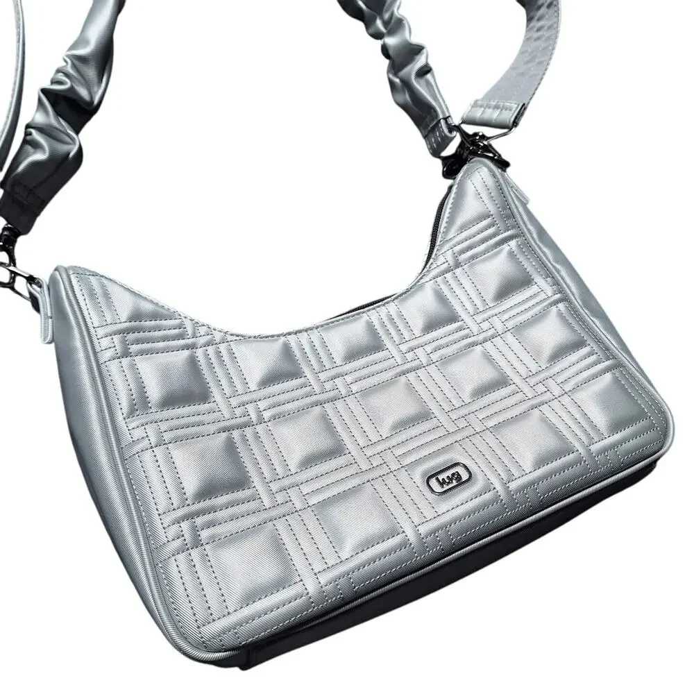 Lug Groove Silver Lux shine metallic crossbody bag vegan leather quilted puffy